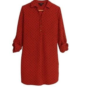 The Limited Womens Dress‎ S Red Black Long Sleeve Collared Roll Tab Relaxed Fit